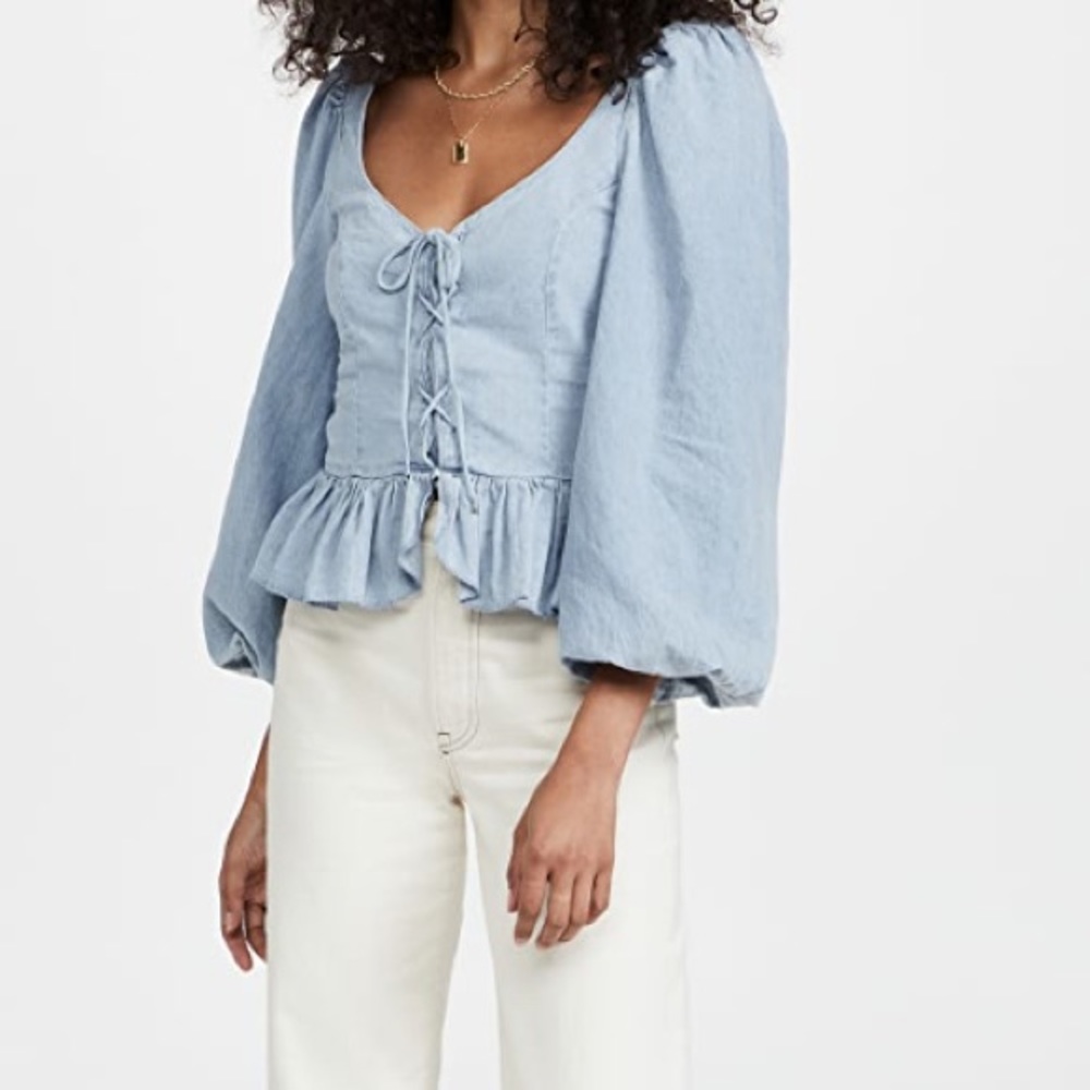 Love The Label Denim Puff Sleeve Top Size XS New with Small Flaw*